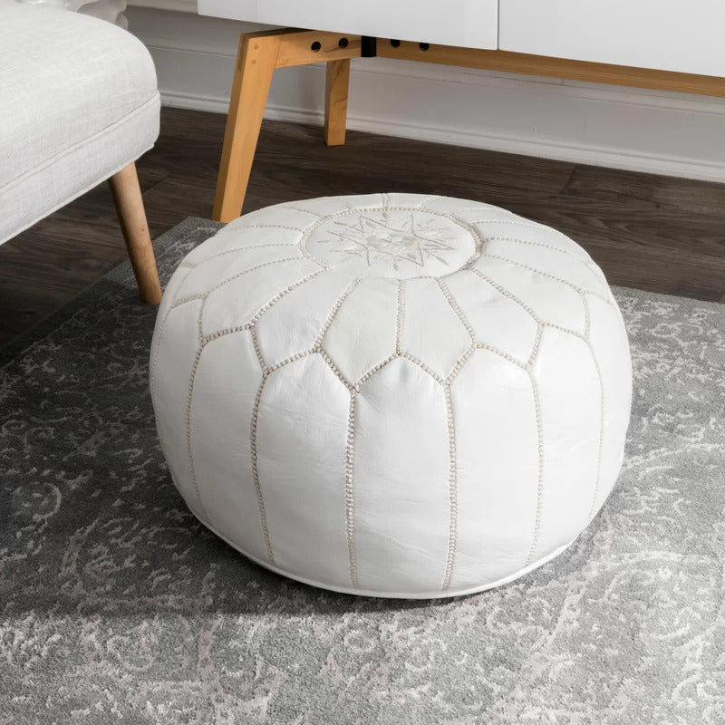 Foot Stool : Genuine Leather Round Pouf Ottoman