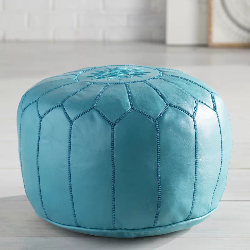 Foot Stool : Genuine Leather Round Pouf Ottoman
