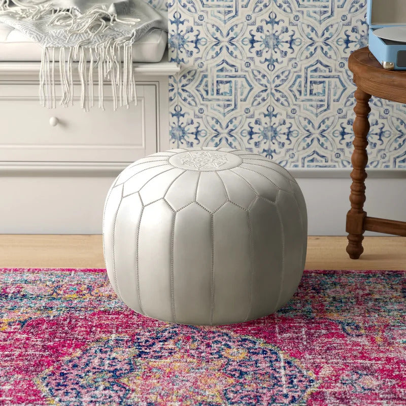Foot Stool : Genuine Leather Round Pouf Ottoman