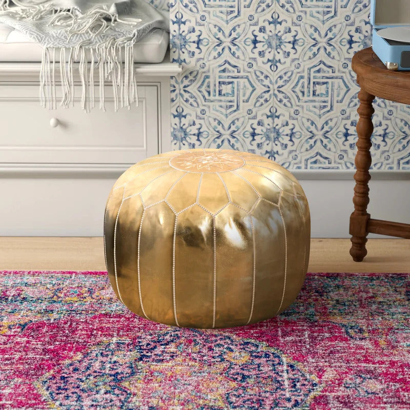Foot Stool : Genuine Leather Round Pouf Ottoman
