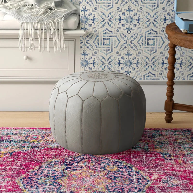 Foot Stool : Genuine Leather Round Pouf Ottoman