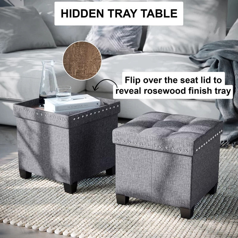 Foot Stool : Wide Tufted Square Ottoman with Storage