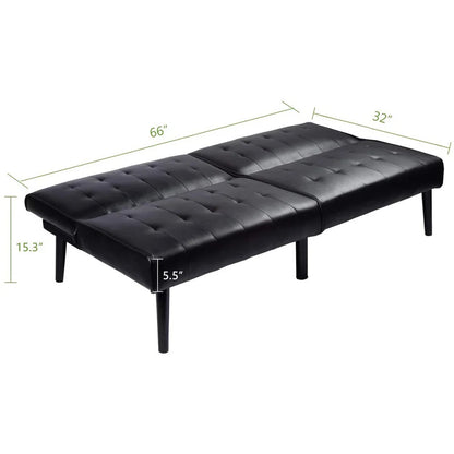 Futon: 66.2'' Wide Faux Leatherette Convertible Sofa-13