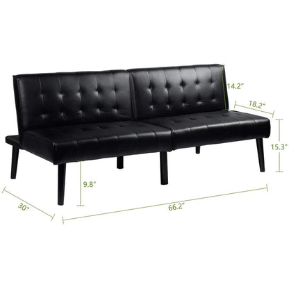 Futon: 66.2'' Wide Faux Leatherette Convertible Sofa-14