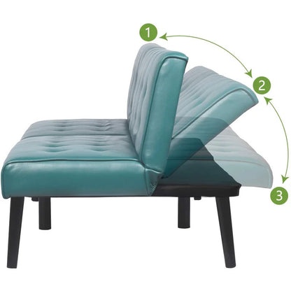 Futon: 66.2'' Wide Faux Leatherette Convertible Sofa-4