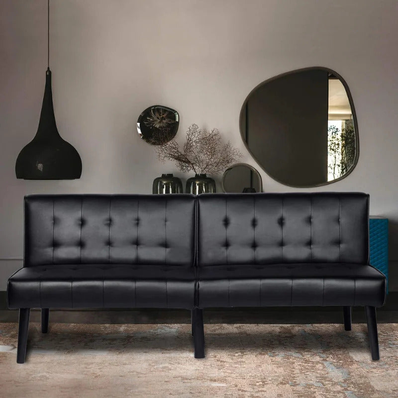 Futon: 66.2'' Wide Faux Leatherette Convertible Sofa-8