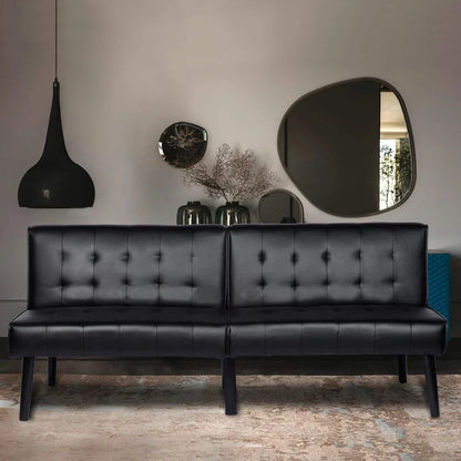 Futon: 66.2'' Wide Faux Leatherette Convertible Sofa-8