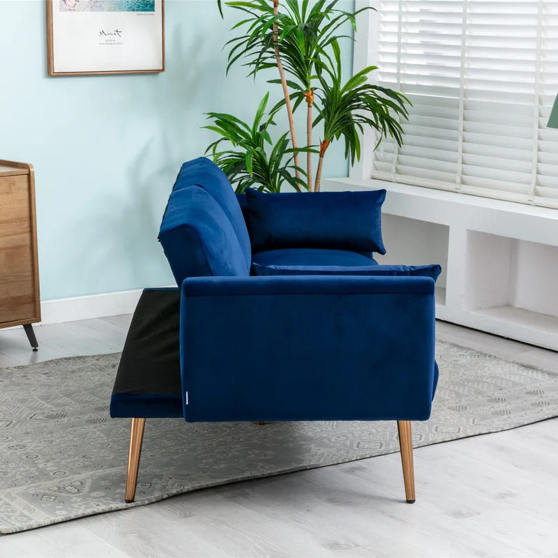 Futon: 68.5'' Wide Velvet Convertible Sofa
