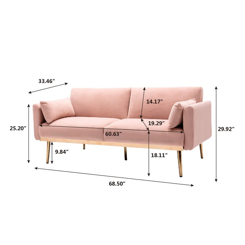 Futon: 68.5'' Wide Velvet Convertible Sofa