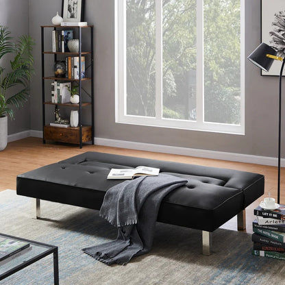 Futon: 68'' Wide Faux Leatherette Convertible Sofa