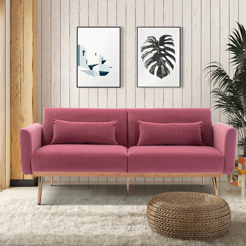 Futon: 68'' Wide Velvet Convertible Sofa
