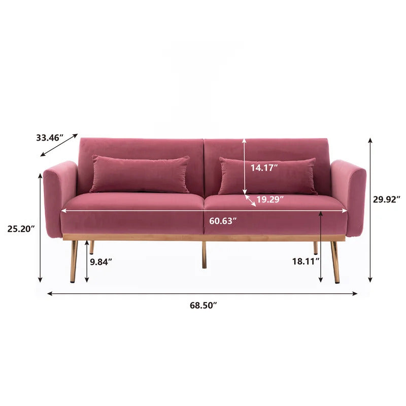 Futon: 68'' Wide Velvet Convertible Sofa