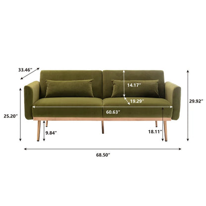 Futon: 68'' Wide Velvet Convertible Sofa