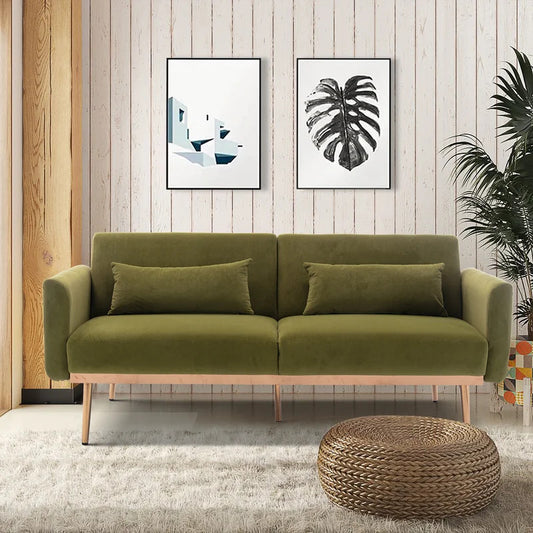 Futon: 68'' Wide Velvet Convertible Sofa