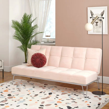 Futon: 69'' Wide Velvet  Convertible Sofa