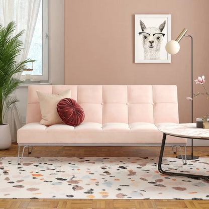 Futon: 69'' Wide Velvet  Convertible Sofa