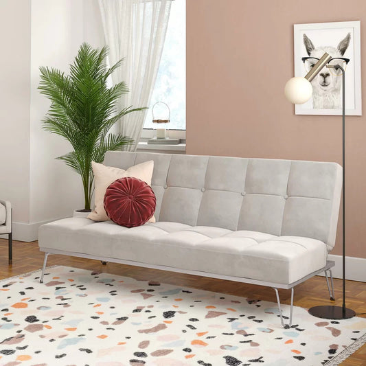 Futon: 69'' Wide Velvet  Convertible Sofa