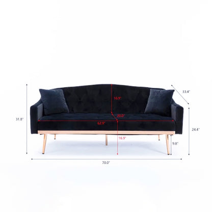 Futon: 70'' Velvet Square Arm Sleeper Sofa