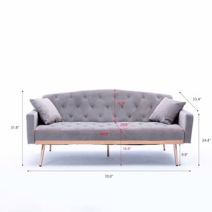 Futon: 70'' Velvet Square Arm Sleeper Sofa