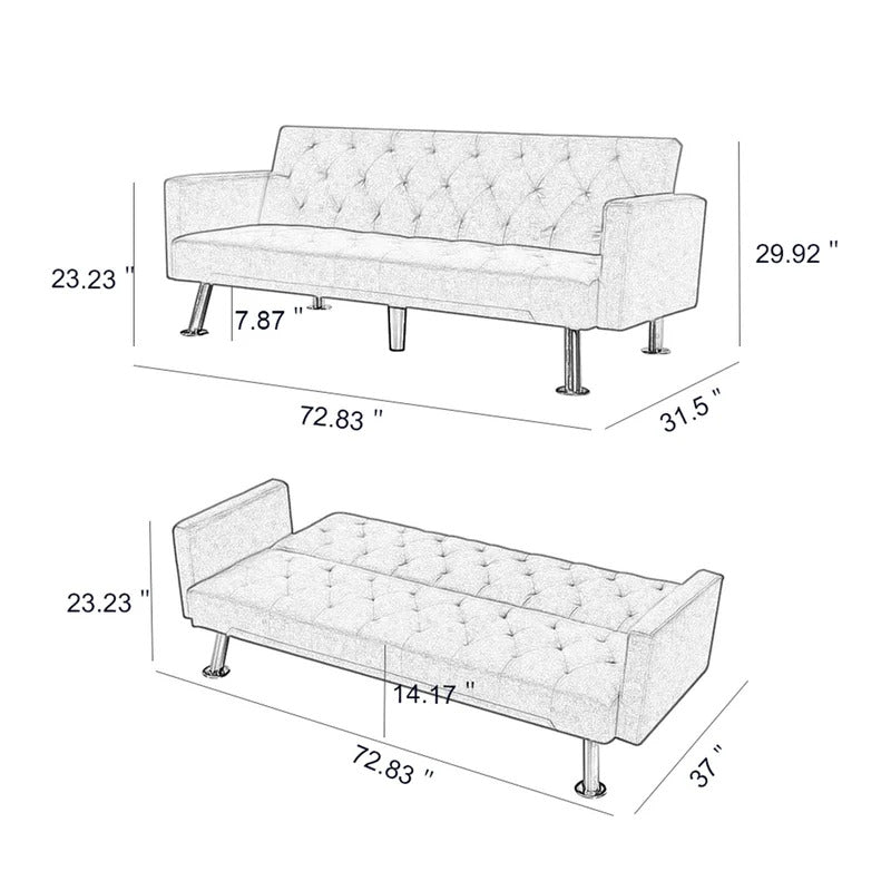 Futon: 72.83'' Wide Tufted Back Convertible Sofa