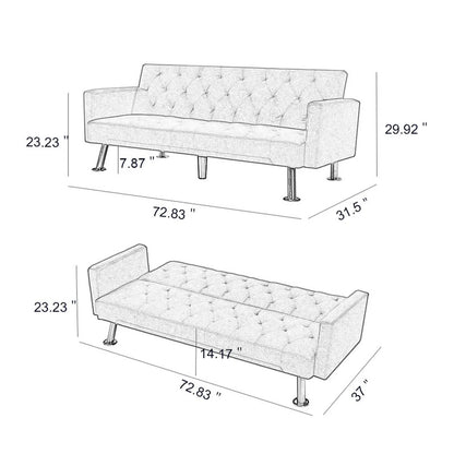 Futon: 72.83'' Wide Tufted Back Convertible Sofa