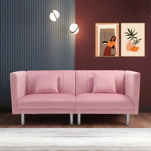 Futon: 73.2'' Wide Velvet  Convertible Sofa