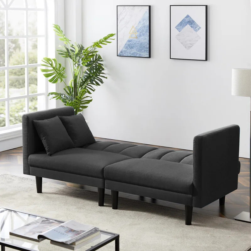 Futon: 73.62'' Velvet Tuxedo Arm Sofa