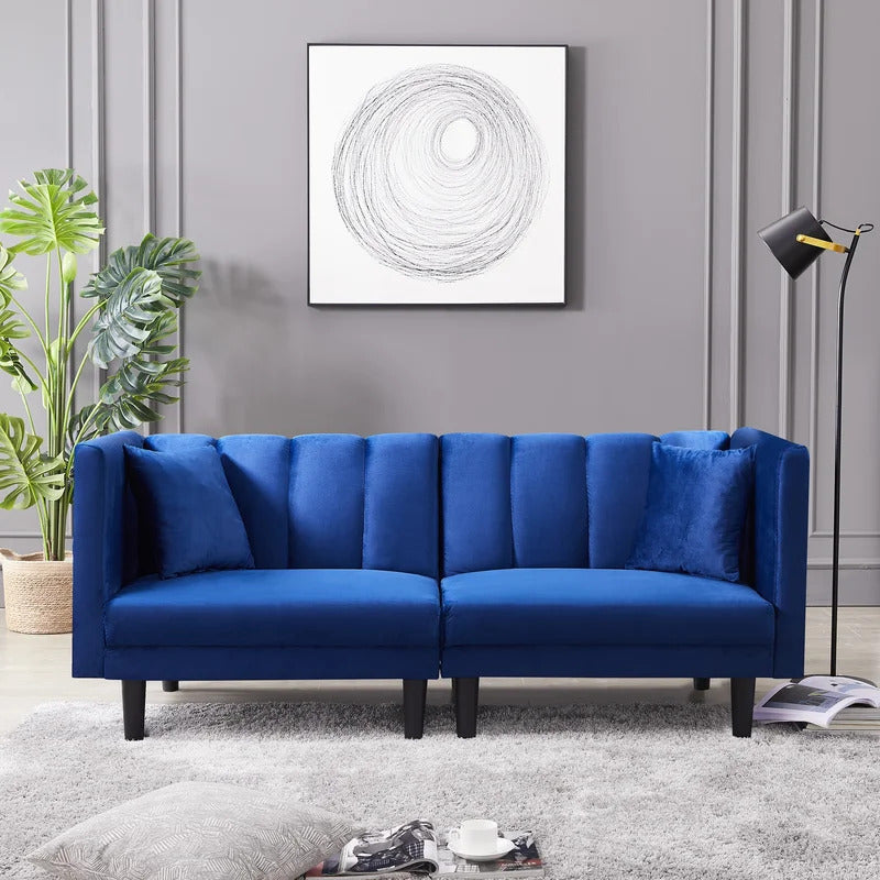 Futon: 73.62'' Velvet Tuxedo Arm Sofa