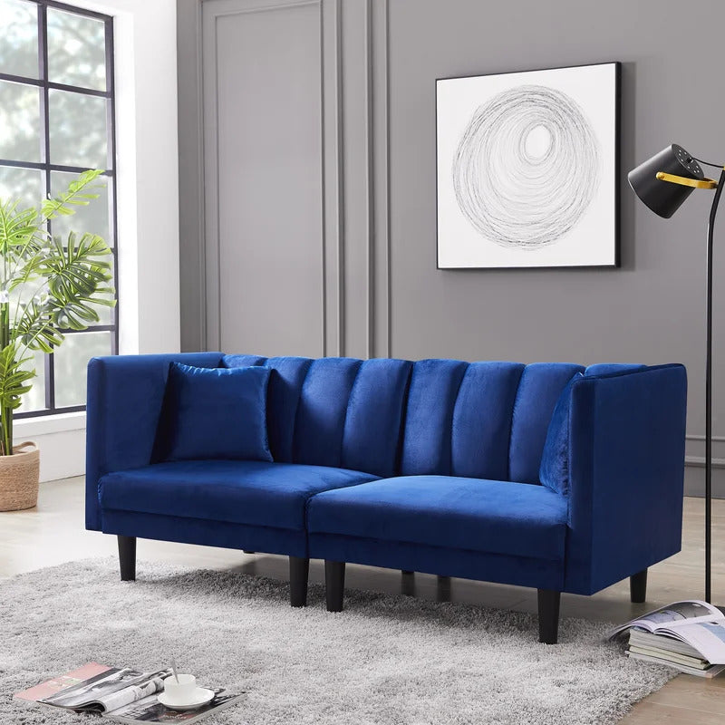 Futon: 73.62'' Velvet Tuxedo Arm Sofa