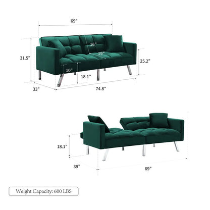 Futon: 74.8'' Wide Velvet Convertible Sofa