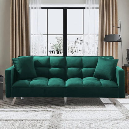 Futon: 74.8'' Wide Velvet Convertible Sofa