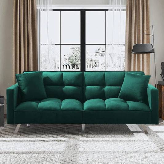 Futon: 74.8'' Wide Velvet Convertible Sofa
