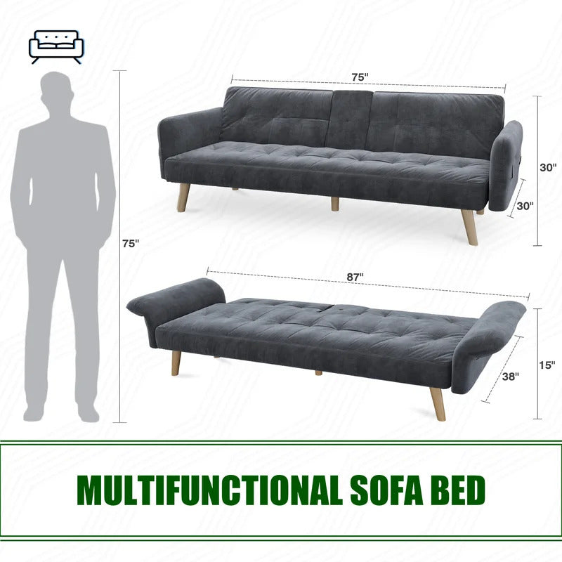 Futon: 75.03'' Wide  Convertible Sofa with Storage