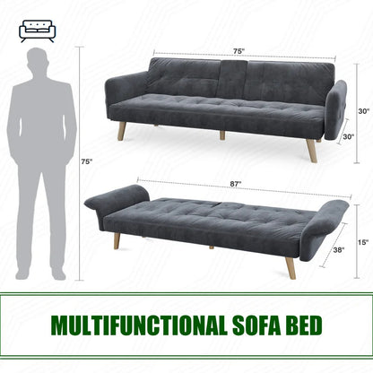 Futon: 75.03'' Wide  Convertible Sofa with Storage