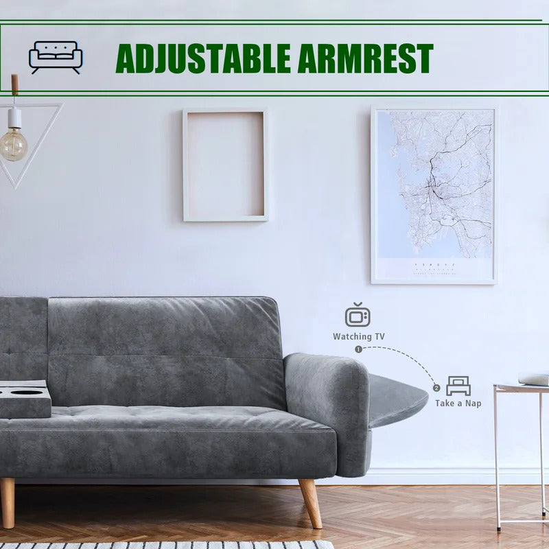 Futon: 75.03'' Wide  Convertible Sofa with Storage
