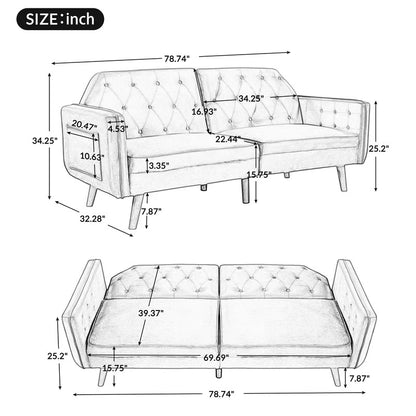 Futon: 81.5'' Wide Faux Leatherette Convertible Sofa with Storage