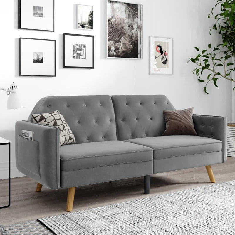 Futon: 81.5'' Wide Faux Leatherette Convertible Sofa with Storage