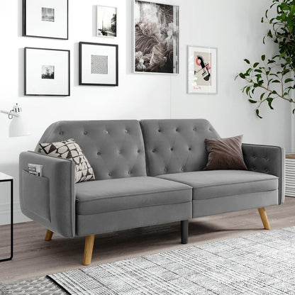 Futon: 81.5'' Wide Faux Leatherette Convertible Sofa with Storage