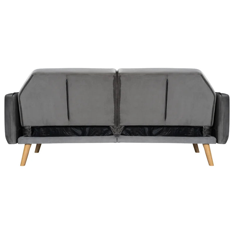 Futon: 81.5'' Wide Faux Leatherette Convertible Sofa with Storage