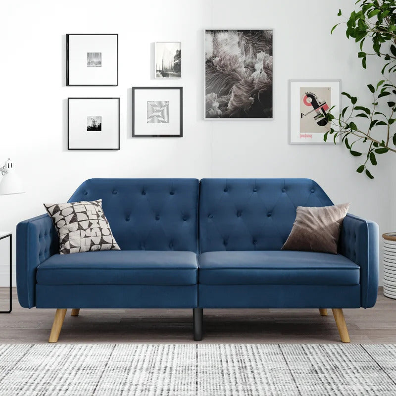 Futon: 81.5'' Wide Faux Leatherette Convertible Sofa with Storage