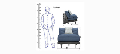  Futon: Blue Wooden Single Futon Sofa Cum Bed 