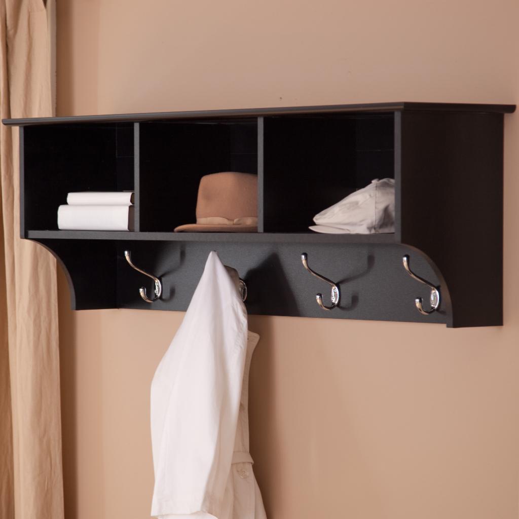 Hall Trees: Black Triple Cubby Bench & Coat Rack Set