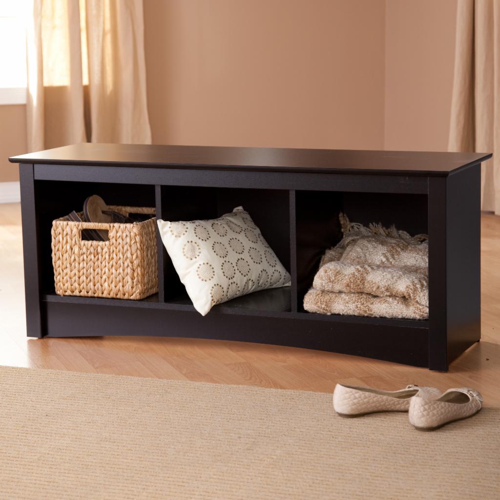 Hall Trees: Black Triple Cubby Bench & Coat Rack Set