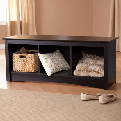 Hall Trees: Black Triple Cubby Bench & Coat Rack Set
