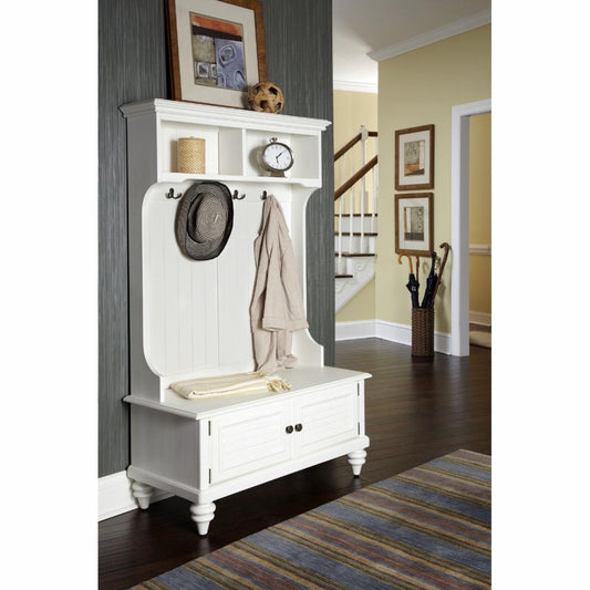 Hall Trees: Brushed White Hall Tree Bench  