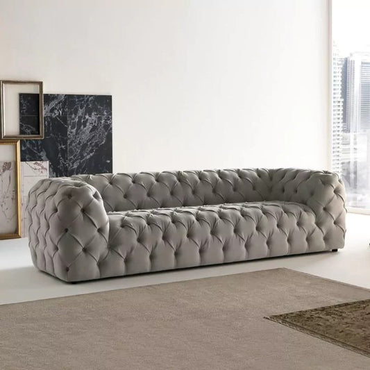 3 Seater Sofa Set:- Hattie Fabric Chesterfield Sofa Set (Grey)