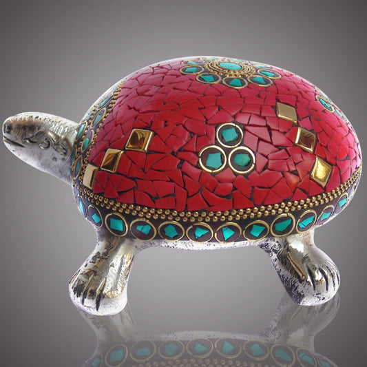 Home Decor : White Metal Tortoise with Stone