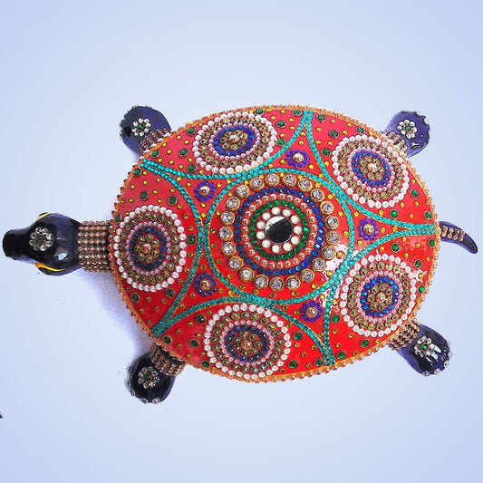 Home Decor : White Metal Tortoise with Stone Work