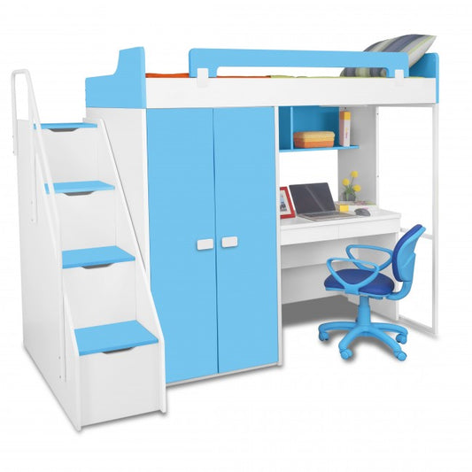 Bunk Beds:- Kids Midsleeper  Bunk Bed with Wardrobe With Study  Table Kids Furniture