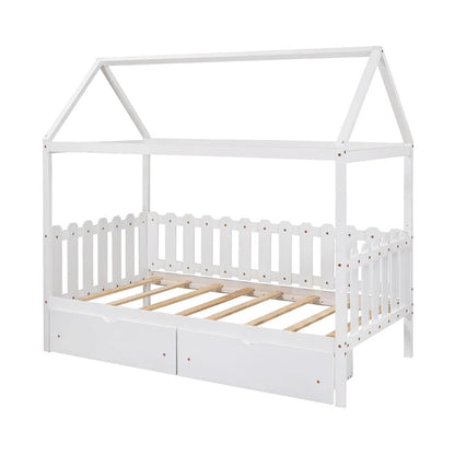 Kids Bed: 2 Drawer Solid Wood Canopy Bed